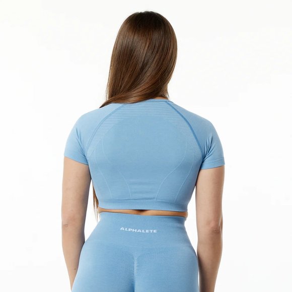 Amplify V-Neck Crop Top - Washed Denim - Alphalete Alphalete Athletics SMALL - Picture 4 of 9